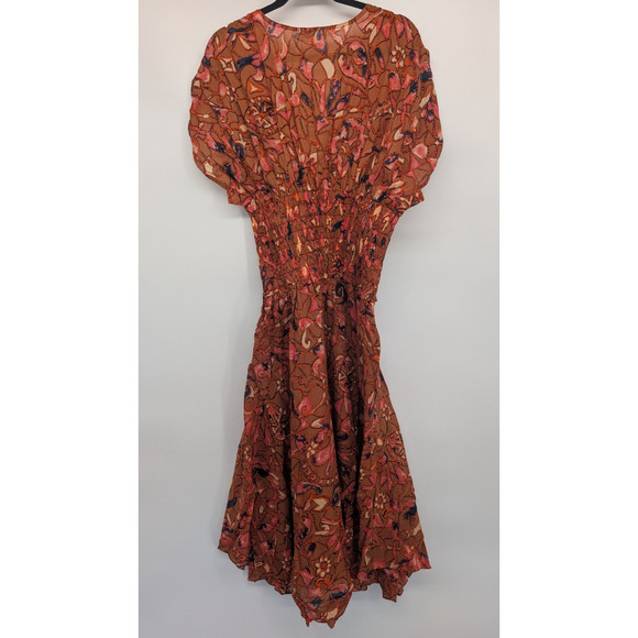 NWT A.L.C. Lucia Smocked V-Neck Midi Dress Size 10 Bronze Multicolor 1B460 - Picture 6 of 10